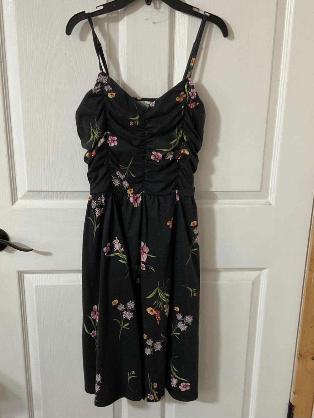 Black Floral Ruched Midi Dress
